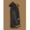 Black Leather Coat With Brown Shearling Collar Hoodie For Men Side View