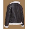 Black Leather Jacket With White Shearling Hoodie For Men Backside view