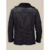 Jet Black Shearling Biker Leather Jacket For Men Backside view