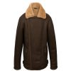 Brown Pilot Leather Jacket With Caramel Shearling For Men Frontside view