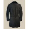 Shearling Sherpa Suede Black Leather Trench Coat For Men Backside