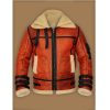 Men's Distressed Tan Brown Shearling Leather Jacket Frontside