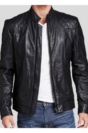 Mens Casual Style Quilted Leather Jacket