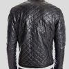 Mens Snap Tab Collar Quilted Leather Jacket