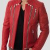 Mens Zipper Style Quilted Leather Jacket