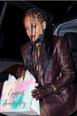 Rihanna Brown Leather Blazer Coat