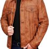 Distressed Brown Trucker Leather Jacket