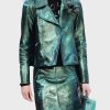 Emily In Paris Emily Cooper Green Metallic Moto Jacket