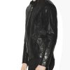 Men’s Snap Tab Collar Causal Crinkled Black Leather Jacket
