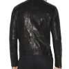Men’s Snap Tab Collar Causal Crinkled Black Leather Jacket