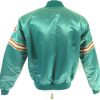 Back side Miami Dolphins Green Satin Bomber Jacket