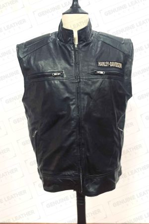 Harley Davidson Black Leather Vest for Bikers