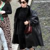 Color: Black Color Women’s Black Leather A-line Coat Picture