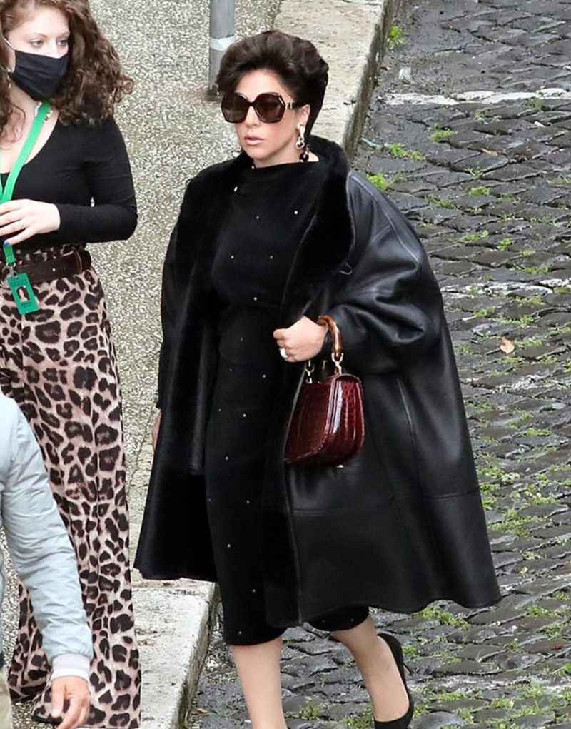 Color: Black Color Women’s Black Leather A-line Coat Picture