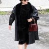 Color: Black Color Women’s Black Leather A-line Coat