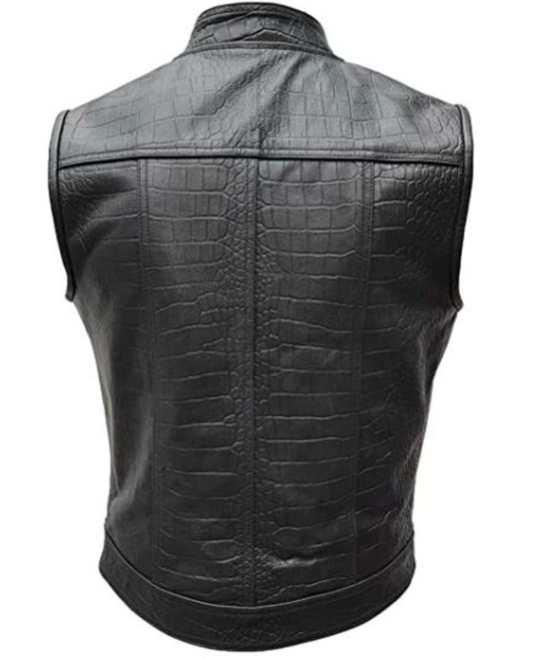 Back side Men’s Alligator Motorcycle Black Leather Vest