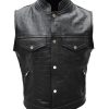 Men’s Alligator Motorcycle Black Leather Vest front side