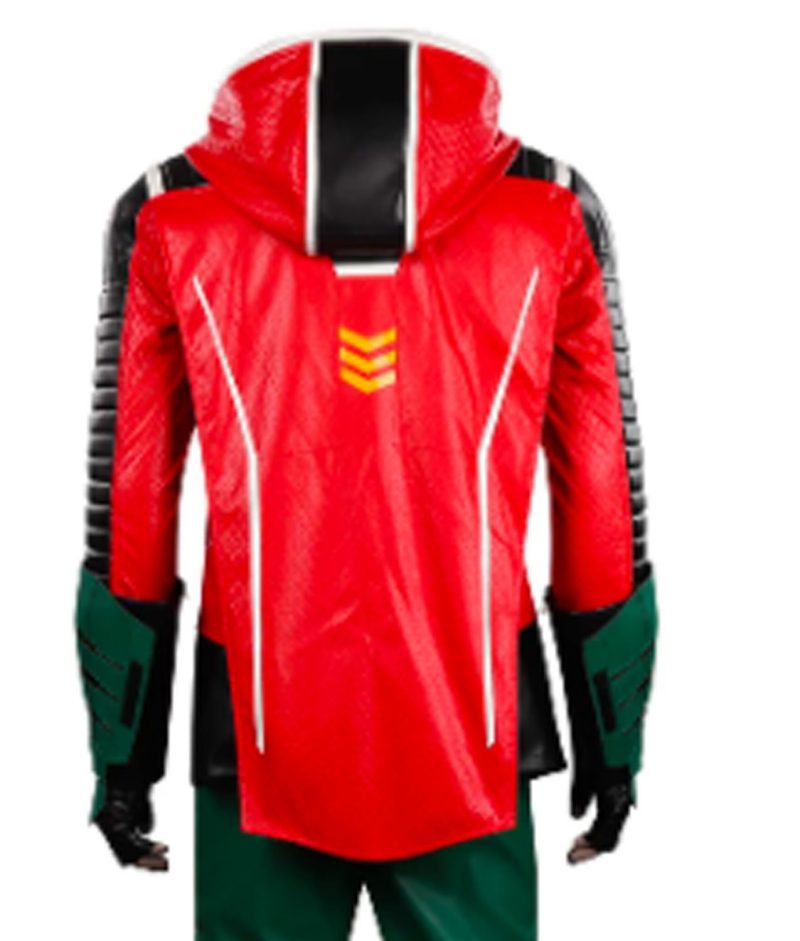 Gotham Knights Robin Leather Jacket with Hood back View