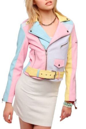Women’s Rainbow Pastel Moto Faux Leather Jacket