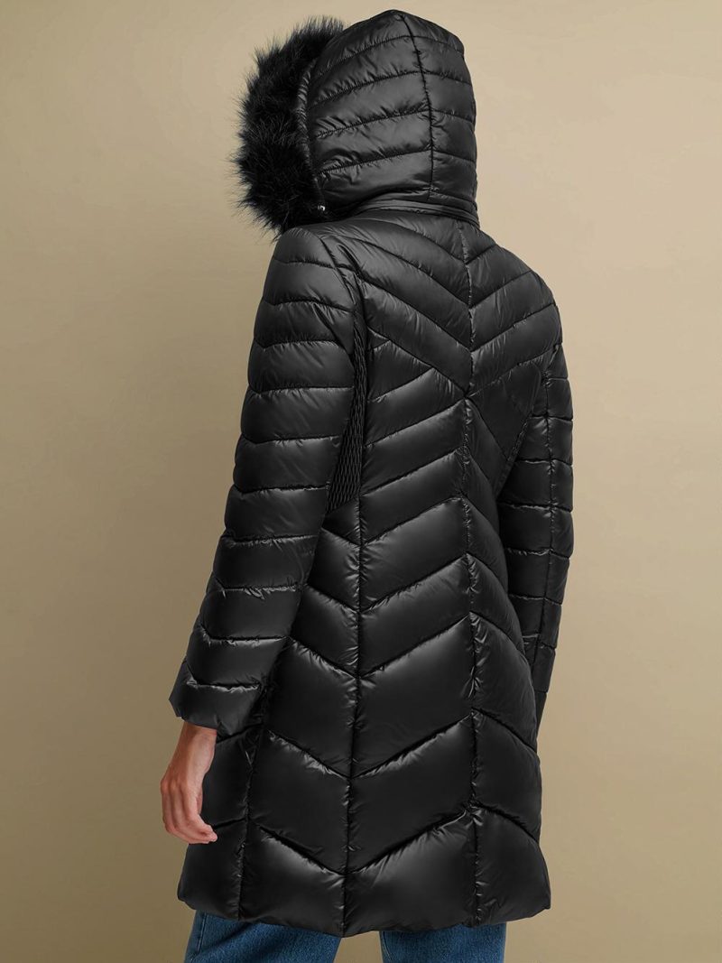 Back view of Puffer Walker Black Coat