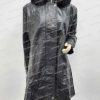 Womens Black Leather Coat - Removable Fur Hood