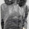 Womens Black Leather Coat - Removable Fur Hood