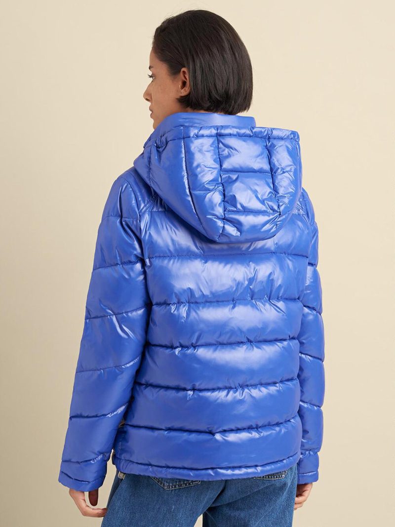 Back view of Quilte d Puffer Blue Jacket