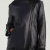 Womens Black Leather Shearling Jacket