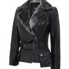 Asymmetrical Leather Black Shearling Jacket Womens
