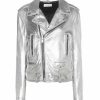 Asymmetrical Metallic Silver Leather Jacket