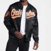 Baltimore Orioles Big Logo Black Satin Bomber Jacket 