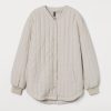 Black Polyester V-Neck Quilted white Jacket