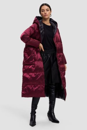 Calf Length Magenta Hooded Puffer Jacket