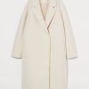 Calf Length Woven Fabric White Coat