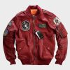 Front view of Mens Carrier Air Wing Red Bomber Jacket