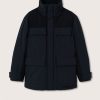 Cotton Black Parka Jacket with Stand up Collar