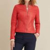 Side Stitching With Red Leather Jacket
