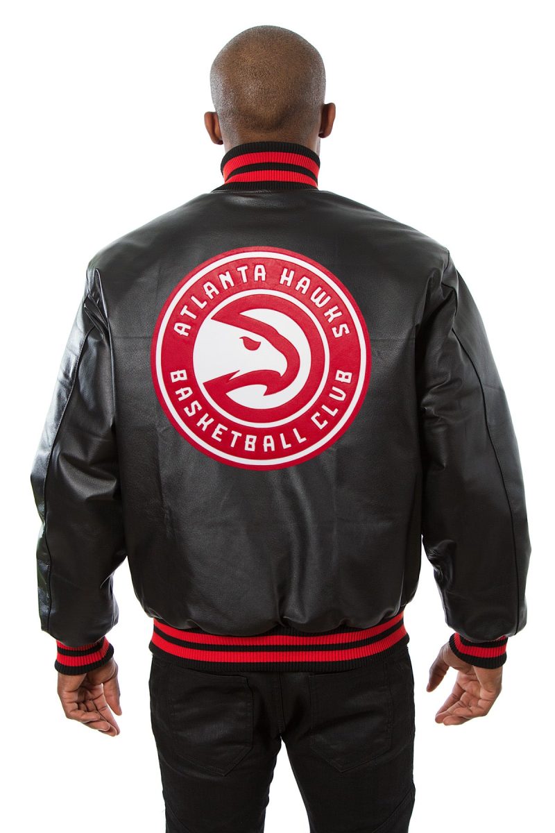 Back view of Atlanta Hawks Full Black Leather Jacket