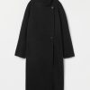 High Collard Woven Fabric black Coat