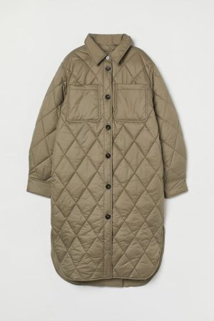 Knee Length Shirt Style Quilted Jacket