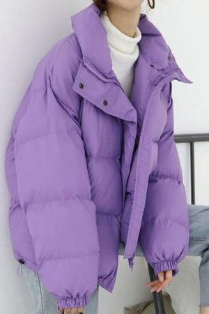 Lavender Polyester Puffer Jacket