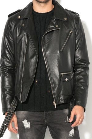 Front view of Men Classic Brando Biker Leather Jacket