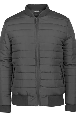 Grey Horizontal Design Puffer Jacket