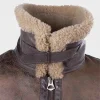 Collar view of Mens Brown Shearling Distressed Leather Jacket