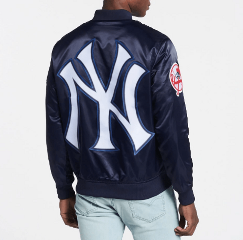 New York Yankees Big Logo Navy Blue Satin Jacket 