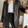 Oversized Dark Brown Leather Coat