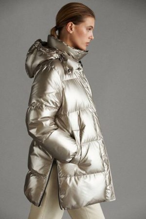 Oversized Metallic Silver Puffer Jacket