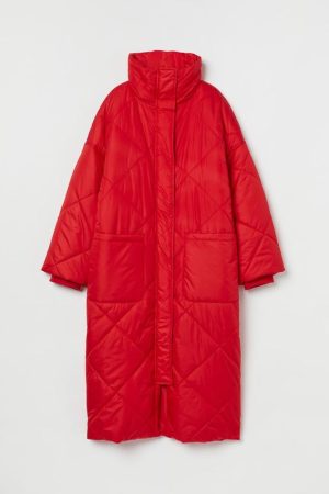 Oversized Polyester Red Quilted Jacket