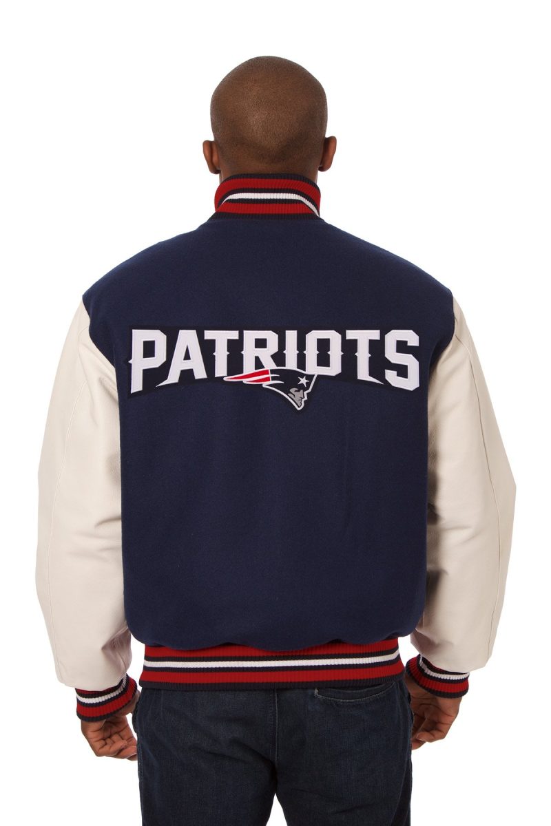 Back view of New England Patriots Two Tone Wool and Leather Jacket