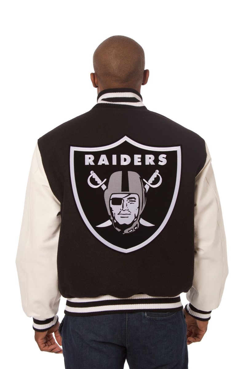 Back view of Las Vegas Raiders Two-Tone Wool and Leather Jacket